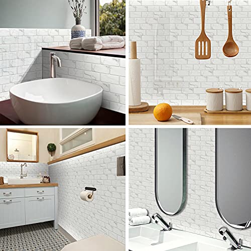 White Brick Tile Stickers for Bathroom Kitchen Waterproof Vinyl Stick on Tiles Backsplash Self Adhesives Wall Tile Transfers Peel and Stick Tile Decals for Living Room - Image 3