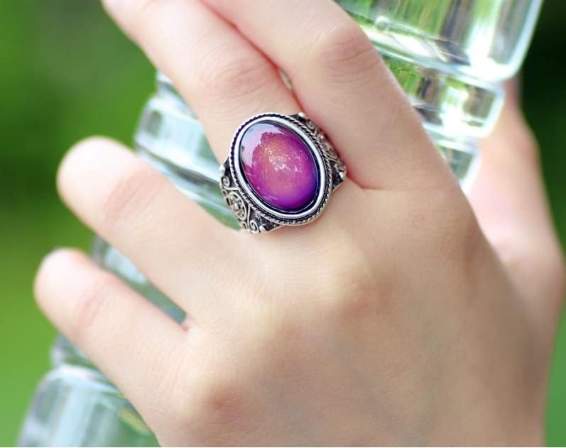 LOKILOKI 2 Uds Anillos De Estado De Ánimo Que Cambian De Color Chapados En Plata Antigua Que Cambian La Temperatura del Color Conjunto De Anillos De Sensación De Emoción para Mujeres/Hombres