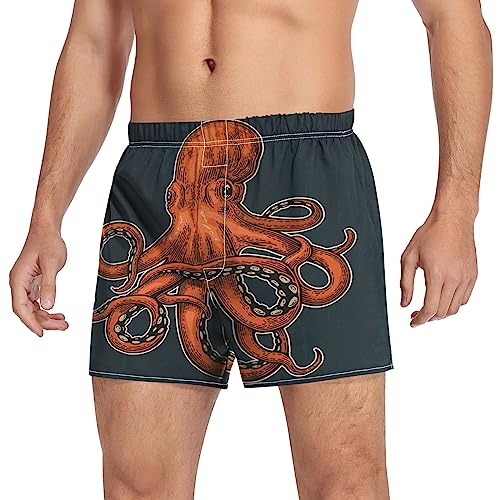 SUABO Men's Boxer Shorts Orange Octopus Men's Underwear Boxer Briefs Soft Boxers for Men Dad Gifts M3