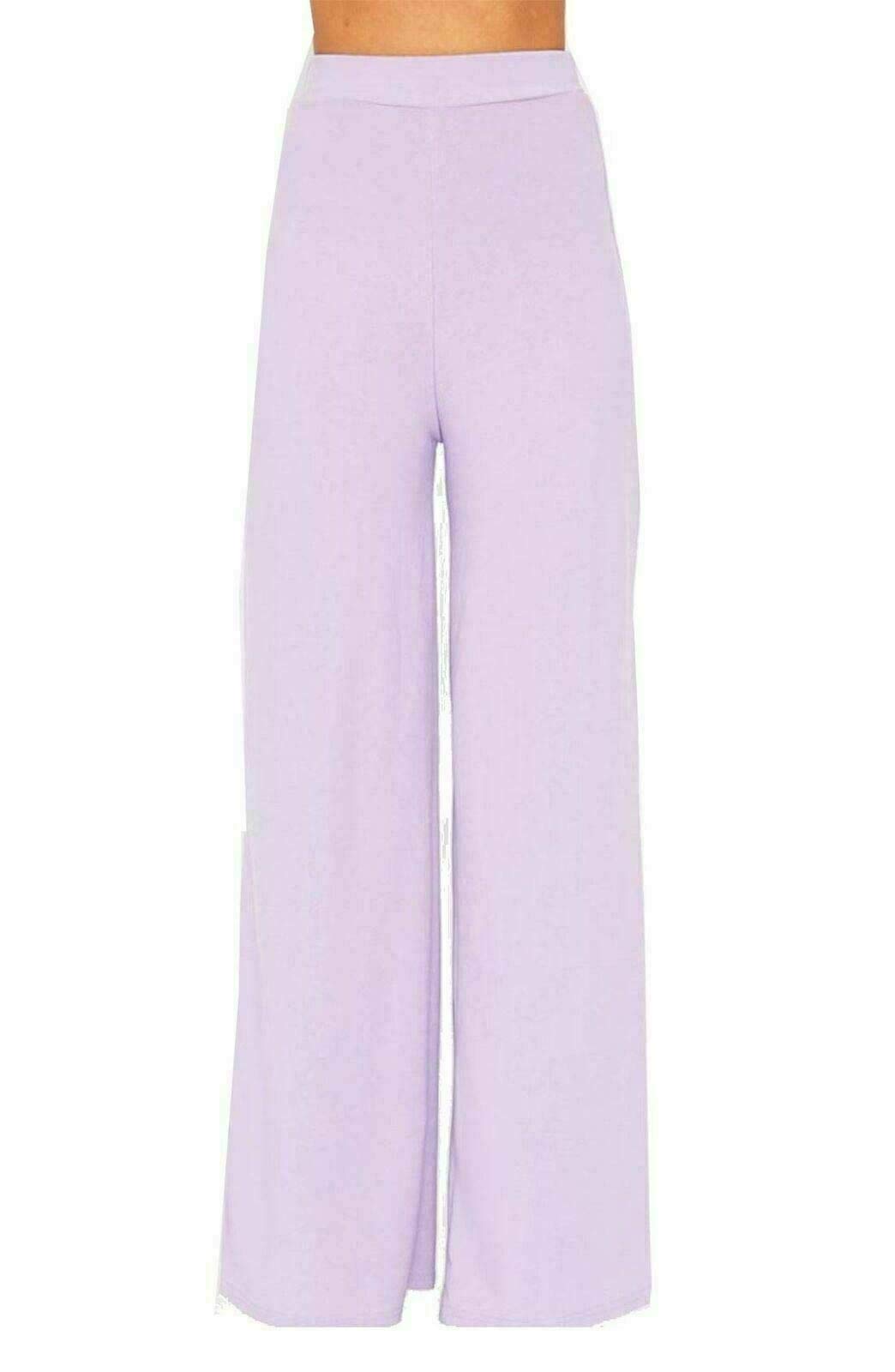 Hina Fashion Women's Lilac Palazzo Wide Leg Flared Elasticated Trousers Stretch Plus Size Plain Pants ( Uk 16-18)