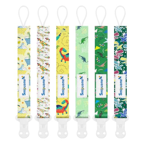 Image of Baby Pacifier Clip for Boys Girl,6 Pack Stylish Binky Clips Strap,Paci Holder with Clips Universal Lightweight Fits Most Pacifiers Teeher Toy Teething Ring Soothie,Baby Gifts(Dinosaur)