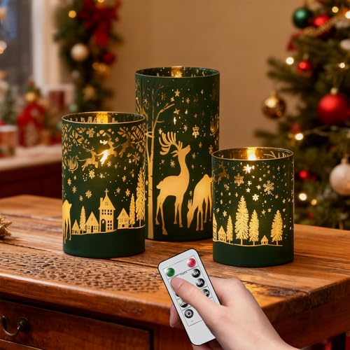 Bougies de Noël sans flamme LED avec télécommande et mèche 3D