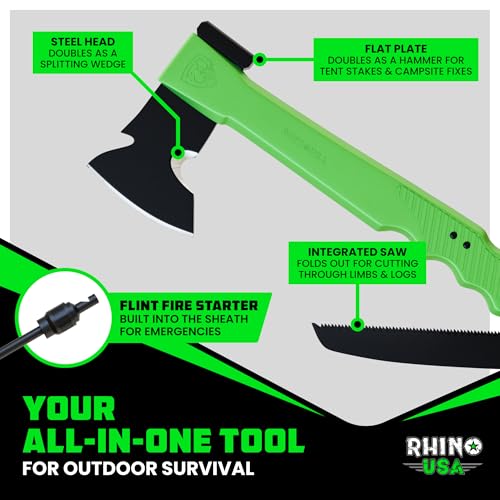 Rhino USA Camping Hatchet with Folding Saw & Fire Starter - Survival Axe - Image 2
