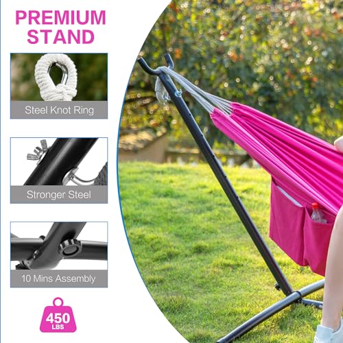 Image of PNAEUT Double Hammocks with Stand for Outside, Portable Space Saving Heavy-Duty Steel Stand for Indoor Outdoor Patio with Carrying Bag, 450 lbs Capacity (Rose Pink)