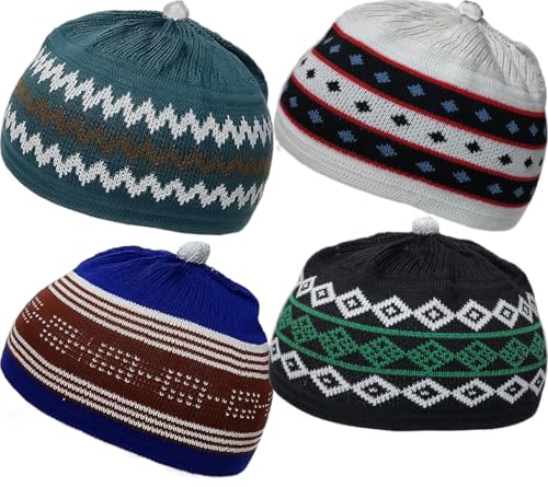 Set 4 Child Size Muslim Children Baby Beanie Skull Cap Assorted Color AMN-273 Islam Crochet Takke Kufi Hat Eid Ramadan Gift2
