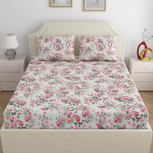 Image of Dreamscape Microfiber Wrinkle & Fade Resistant Double Bedsheet with 2 Pillow Covers (Size 87 x 94 inches, 140TC, Colour - Pink)