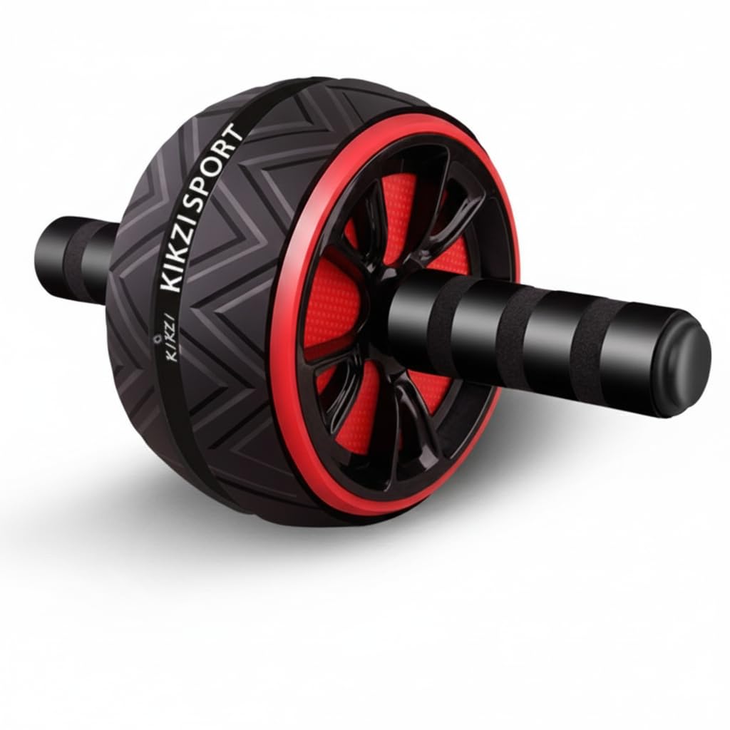 KIKZI® Ab Wheel Roller with Knee Mat, Dual Wheel Design for Core Strength Training, Heavy-Duty Construction, Comfort Foam Handles (RED)