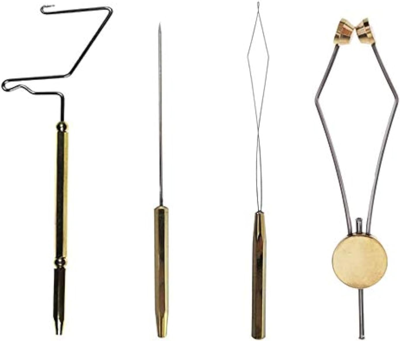 4pc Fly Tying Tools Combo Kit - Stainless Steel Whip Finisher, Bodkin, Bobbin, Disc Bobbin