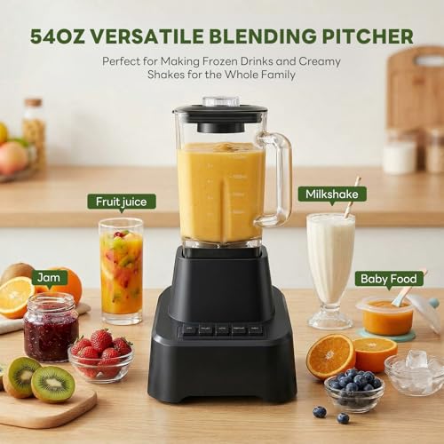 Image of OLIXIS Professional Blender for Smoothies, Full-Size Kitchen Blender with 850 Peak Watts & 54oz Large Glass Pitcher, 4 Speeds with Pulse for Ice Crushing Frozen Fruits, Dishwasher Safe, Black