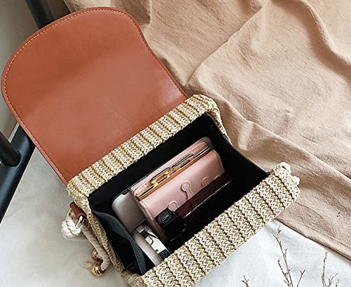 Image of Straw Crossbody Bag for Women Hand Woven Shoulder Bag Leather Top Handle Small Boho Purse Rattan Beach Handbags