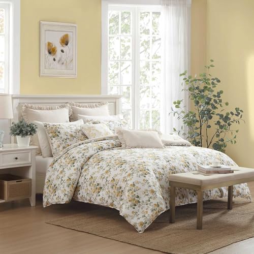 Image of Laura Ashley - Full /Queen Comforter Set, Premium Cotton Bedding with Matching Shams & Bonus Decorative Pillow, Floral Home Decor, Oeko-Tex Certified (Roses Gold, Full /Queen)