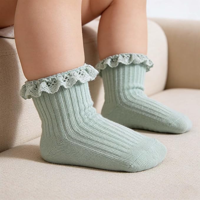 Baby Girl Ruffle Socks Non Slip Grip Socks Toddler Girls Cute Cotton Frilly Ankle Grippy Sock Newborn Infant Little Kids