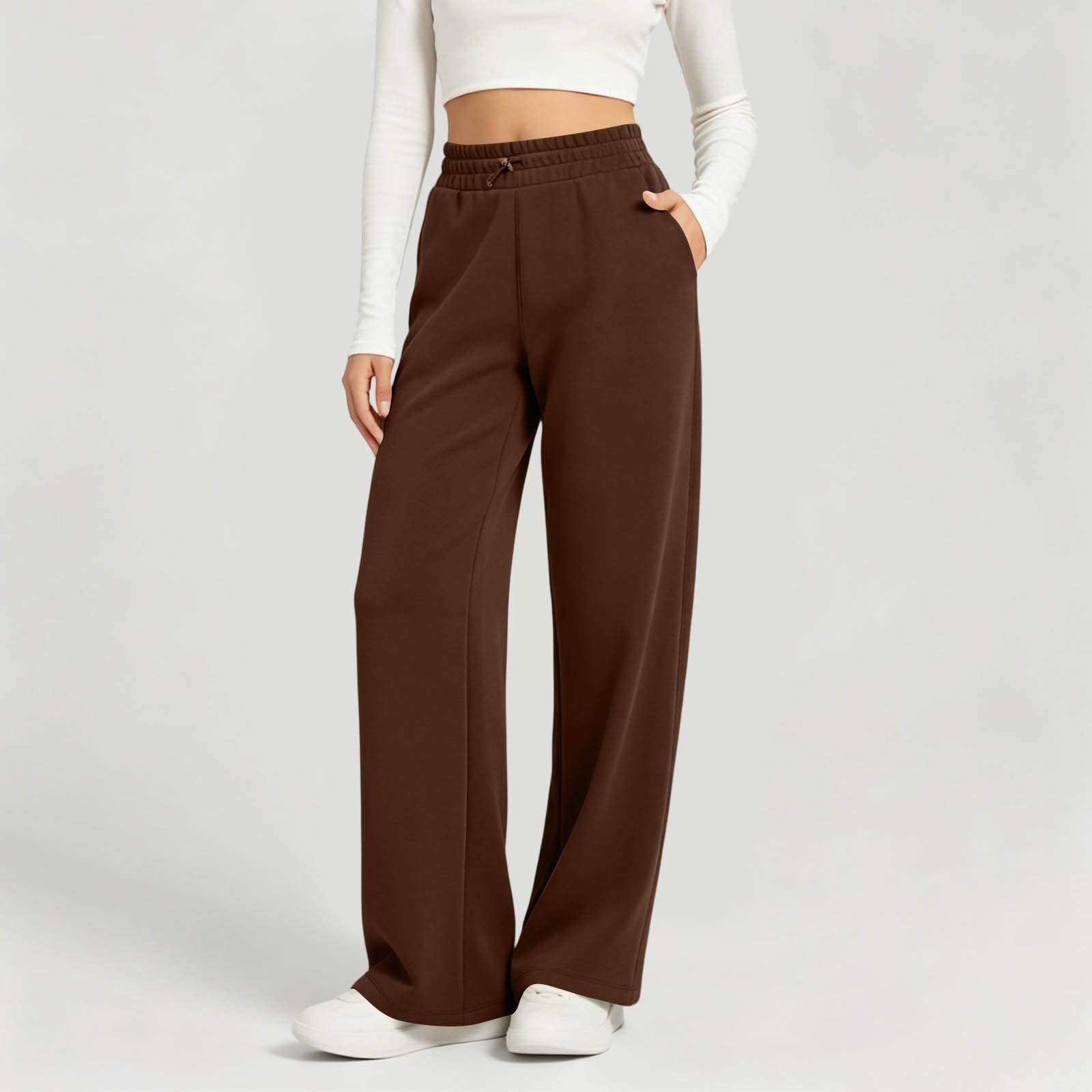 Pantaloni Tuta Donna Pantaloni Sportivi Vita Alta Pantalone a Gamba Larga Larghi e Morbidi Pantalone Baggy con Tasche Pants Lunghi con Coulisse Regolabile Pants per Yoga e Fitness Tinta Unita