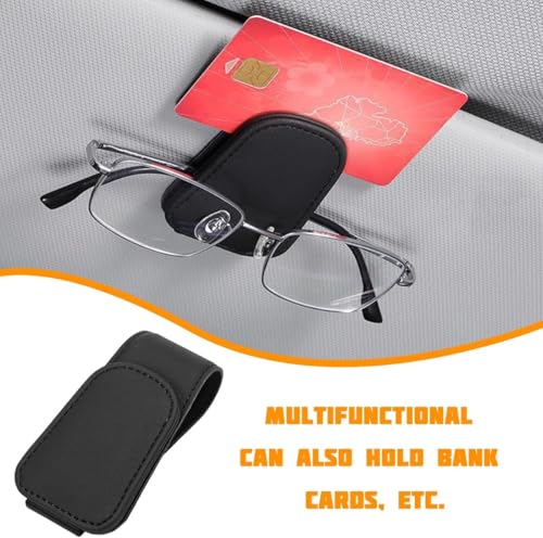 Image of Eliane Car Accessories Universal Sunglasses Goggles Holder for Car Sun Visor, Magnetic Leather Glasses Hanger Clip (Black)