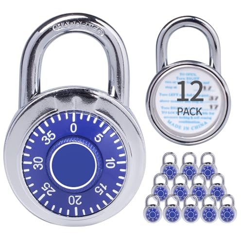 Image of Combination Padlocks with Metal Body, Indoor Use for Gym Lockers & School Locker, Blue, 12-Pack