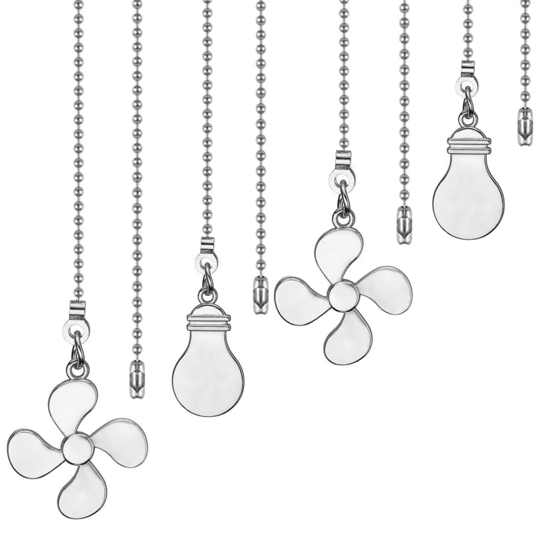 Ceiling Fan Pull Chain Set, 12 Inch Nickel, 4 Pieces Fan and Light Design Extension, for Ceiling Fan and Lighting