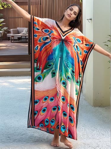 Image of NFVNKJ Women's Plus Size Beach Lounge Kaftan Maxi Dress Swimsuit Coverup for Women