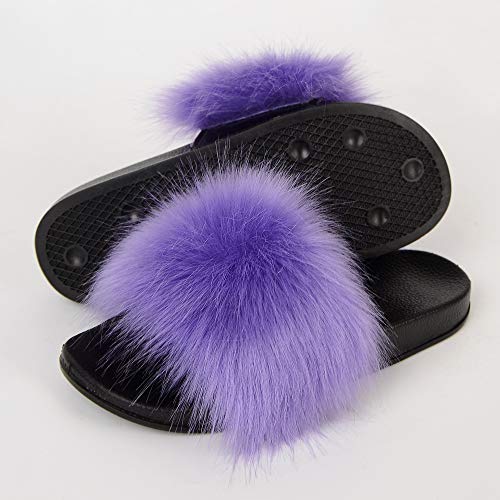 Image of MH Bailment Womens Furry Fluffy Slippers Faux Fur House Slippers Open Toe Fuzzy Slides Soft Flat Slip On Sandals for Indoor Outdoor