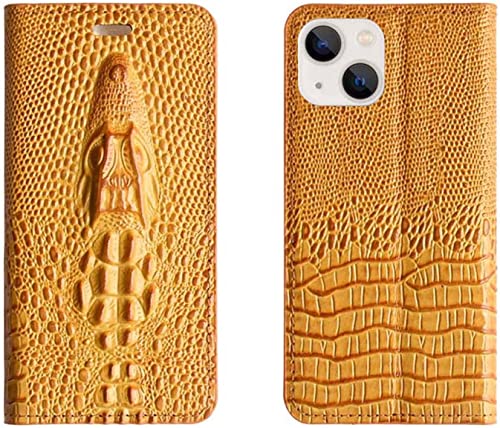 Étui pour Apple iPhone 14 à clapet en cuir de crocodile couleur café