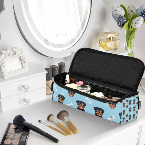 Bolsa de viaje para herramientas de cabello y tapete resistente al calor con cierre para planchas, rizadores, secadora - diseño con caras de perro rottweiler en azul miniatura 7