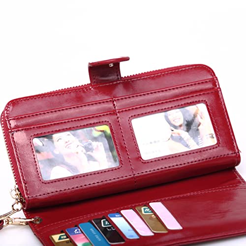 Handbag for Women Oil Wax Pu Leather Wallet Zipper Coin Purse Lanyard Buckle Design Large Capacity4