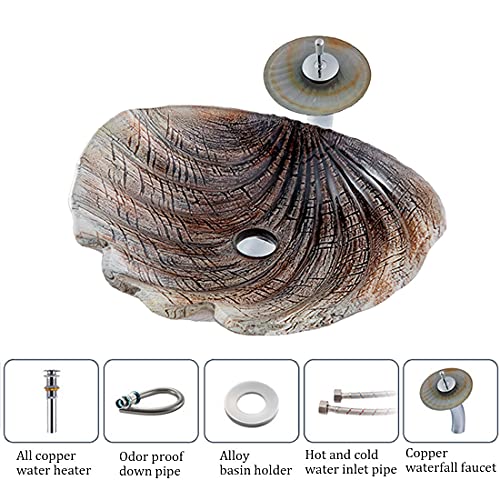 Schelpdieren Wave Gehard Glazen Wastafel, Art Counter Basin Gehard Glazen Gootsteen, Met Pop Up Afvoerset Geschikt Voor… - Image 4