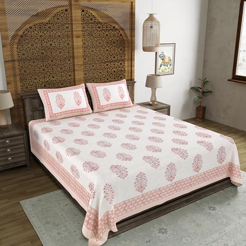 Image of BLOCKS OF INDIA Hand Block Printed 200 TC Cotton King Size Bedsheet (Maroon Pot)