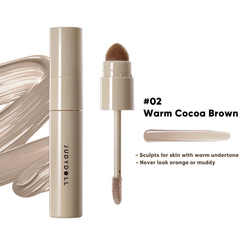 JUDYDOLL Liquid Contour & Highlighter，Face Sculpting Liquid Highlighter & Contour With Brush, Anti-Smudge & Brightening, Long-Lasting (02 Warm Cocoa Brown) - Image 2