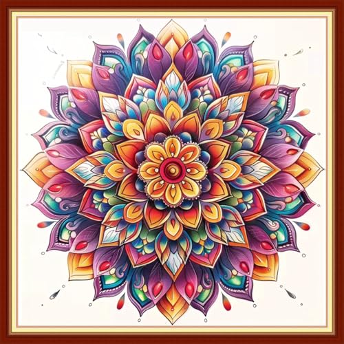 Image of Magxvouy Cross Stitch Kits Stamped Full Range of Embroidery Kits,Cross Stitch Patterns Needlework Kits for Beginners 11CT Printed Kits&Colorful Mandala 18x18 inch