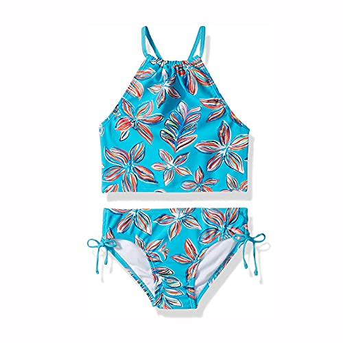 Betadog Girls' Beach Sport Bikini 2-Piece Swimsuit Girls' Beach Sport Criss-Cross Tankini Swimsuit (Blue, 13-14 Years)
