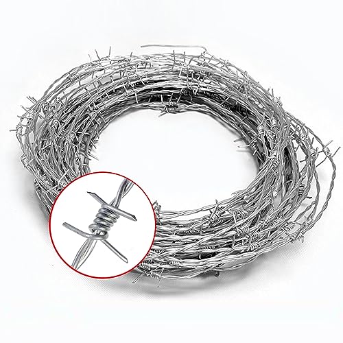 65FT Alambre de púas de acero galvanizado anti óxido, jaula de púas de 4 puntas, alambre antitrepa terrestre, protección antirrobo para jardín exterior