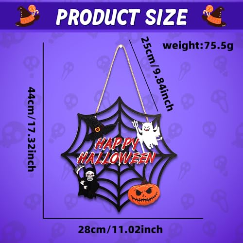 Image of Halloween Party decorations - Welcome Sign for Front Door,Rustic Round Wood Wreaths for Outdoor Outside,Spider Web Garland Porch Ghost Decor for Party Favors Supplies | Halloween Decor for Wall Indoor