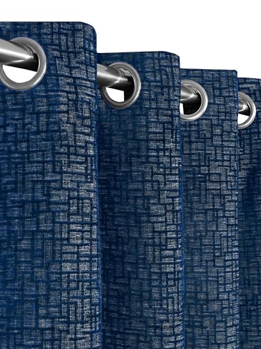 Image of Saral Home Tic tac Chenille Blackout Window Curtains 1PC, Blue. 4x5 Ft