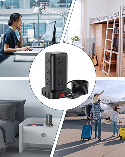 Anntane Surge Protector Power Strip 10 Ft Cord, Power Strip Tower With 4 Usb Ports (1Usb C), Extension Cord With 12 Ac Multiple Outlets, Home Office Supplies Desk Accessories, Dorm Room Essentials #TOP6