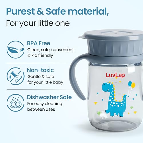 Image of LuvLap Shine 360 Soft Spout Trainer Sipper for Kids, 360ml, Leakproof & spillproof Sippy Cup for Kids, Twin Easy-Grip Handles, BPA-Free, Ergonomic Design, Dust Cover, Lightweight, 18 M+ (Blue)