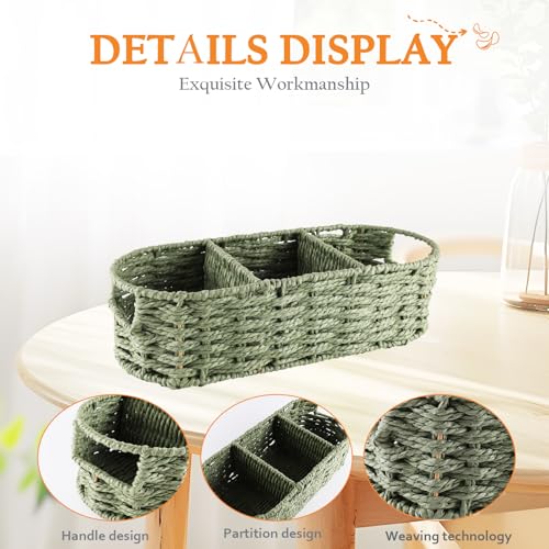 Gzsekken Toilet Roll Basket Woven 3 Compartments Wicker Basket for Toilet Tank Top, Bathroom Storage Baskets with Handle, Decorative Bathroom Organiser and Toiletries Organiser for Bedroom - Cosy Home Interiors Gzsekken Toilet Roll Basket Woven 3 Compartments Wicker Basket for Toilet Tank Top, Bathroom Storage Baskets with Handle, Decorative Bathroom Organiser and Toiletries Organiser for Bedroom - Image 2