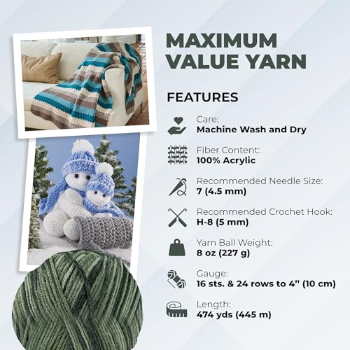 Image of Mary Maxim Maximum Value Acrylic Yarn for Crocheting and Knitting, Soft Worsted Weight Yarn 4, Ideal for Blankets, Sweaters, Hats, and Scarves, 8 oz Skein (474 Yds), Ombre Green