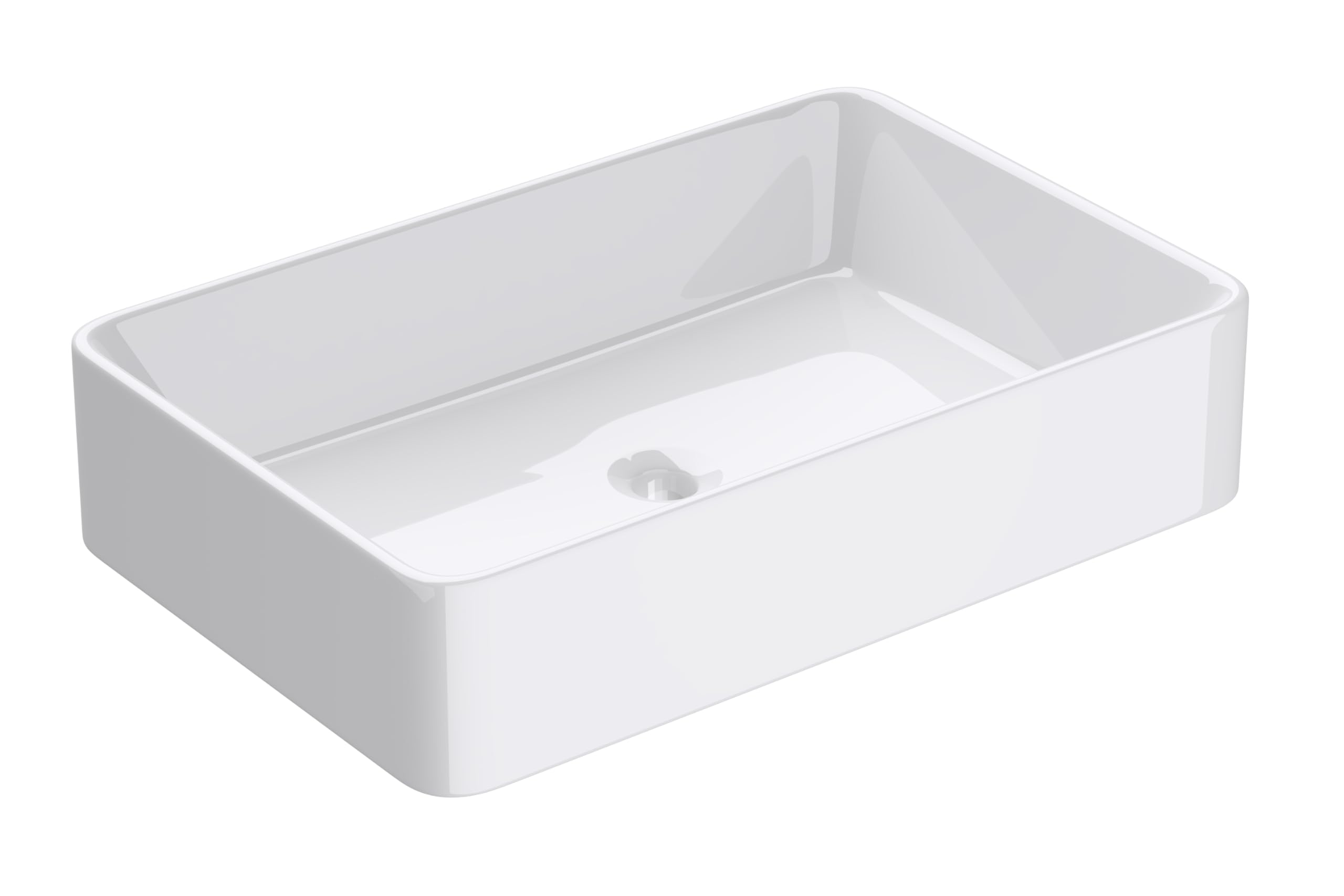 doporro Lavabo Bagno Rettangolare Lavabo da Appoggio in Ceramica Lavandino con Bordo Sottile 58x37x13,5 cm Bianco Lucido Lavamani Lavello senza Foro Rubinetto per Guardaroba Bagno Brüssel105D