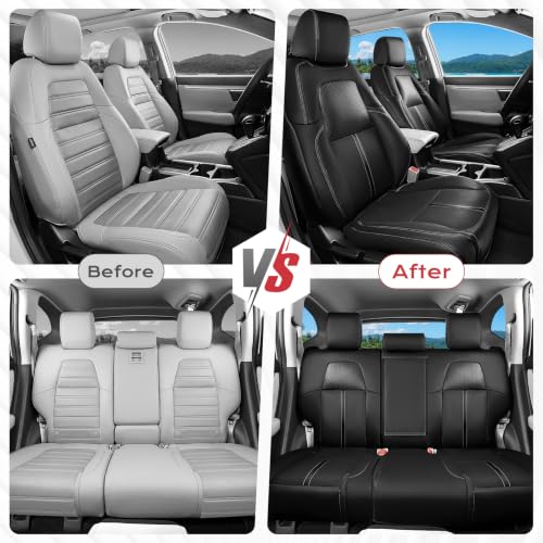 Image of Coverado Full Set Leather Car Seat Covers, Custom Fit 2017-2022 Honda CR-V All Trims & Hybrid, Upgraded Waterproof Wearproof UV Resistant Airbag Friendly Full Coverage Protector, Black