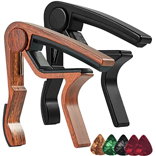 JOINPAYA 1 Set Guitar Capo and Picks Sturdy Aluminum Wood Grain Capo 5 Picks Tone Modified Clip for Electric Acoustic Guitars Random