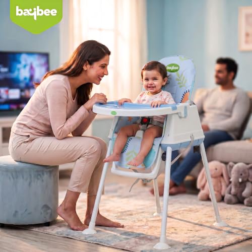 Image of Baybee 4 in 1 Convertible High Chair for Kids | Foldable Baby Feeding Chair with Safety Harness, Adjustable Tray, Booster Seat | Easy to Clean, Portable Dining Chair (Lite Blue)