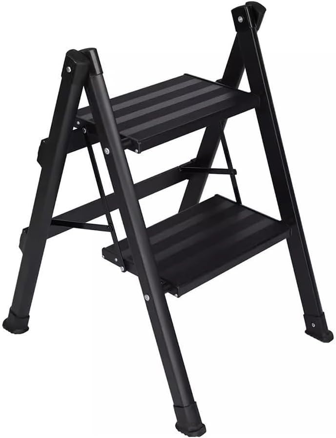 Folding 2 Step Ladder with Extra-Wide Non-Slip Pedal, Black Folding Step Stools for Adults, Two Step Ladder for Home Kitchen Closet, Foldable Mini Step Ladder Lightw Black