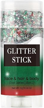 Face and Body Glitter Stick,Sparkling Neon Accessories Outfit Party Holographic Sequins Paint Mardi Gras Face and Hair Glitter Gel Makeup. Red &Green & White