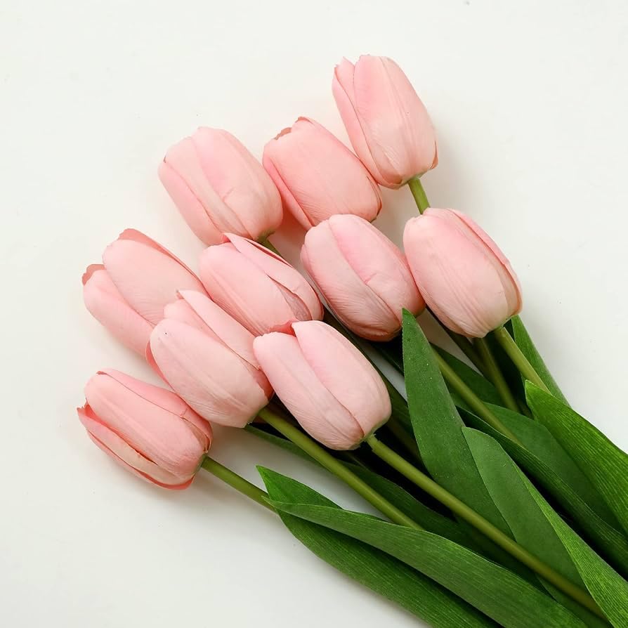 Image of CosaCentrum Beautiful Decorative Artificial Tulip Flower Bunches for Home decor (Baby Pink, Pack of 9)