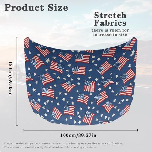 Image of 59x39 Inch Hood Cover for Compact Cars SUV Sedans Trucks, American Flag Waterproof Stretchable Car Hood Wraps Auto Banner Auto Dcorative Accessories
