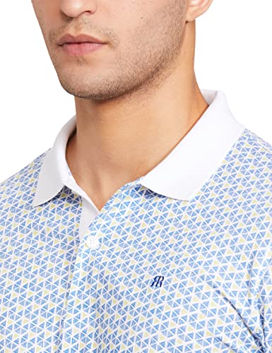 Image of Raymond Men Regular Fit Printed Polo T-Shirt | 100% Pure Cotton | Casual Half Sleeve Tee | Medium Blue