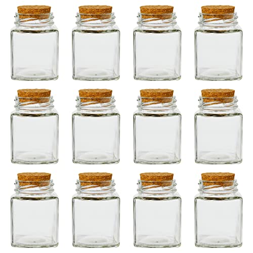 Juvale 12 Pack Mini Glass Bottles with Cork Stoppers for Party Favors, Spices Jar, Herbs, Keepsakes (1.7 oz)
