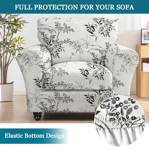 FUANGUI-2-Piece-Chair-Covers-Stretch-Arm-Covers-Chair-Couch-Covers-Armchair-Slipcover-with-Separate-Chair-Cushion-Cover-Floral-Washable-Chair-Protector-for-Living-Room-Armchair-Ink-Pattern FUANGUI 2 Piece Chair Covers Stretch Arm Covers Chair Couch Covers Armchair Slipcover with Separate Chair Cushion Cover Floral Washable Chair Protector for Living Room Armchair Ink Pattern