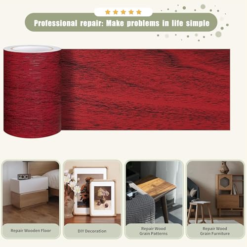 Image of Red Cherry Colour Wood Border Wallpaper Peel and Stick Wooden Contact Paper for Countertops Border, Wall Corners Stickers and Wall Decor Waterproof Self Adhesive 4x240 Inch