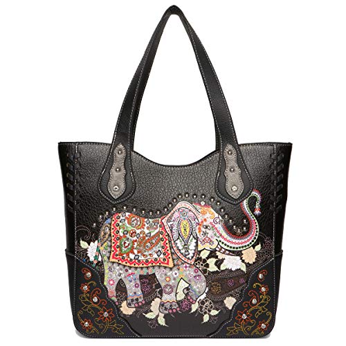 Elephant Rhinestone Studded Western Style Concealed Carry Purse Handbag Women Shoulder Bag Wallet Set2
